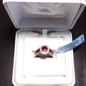 10KT YG HT-TRTD RUBY WITH IJ/12-13 DIAM RING SIZE 8